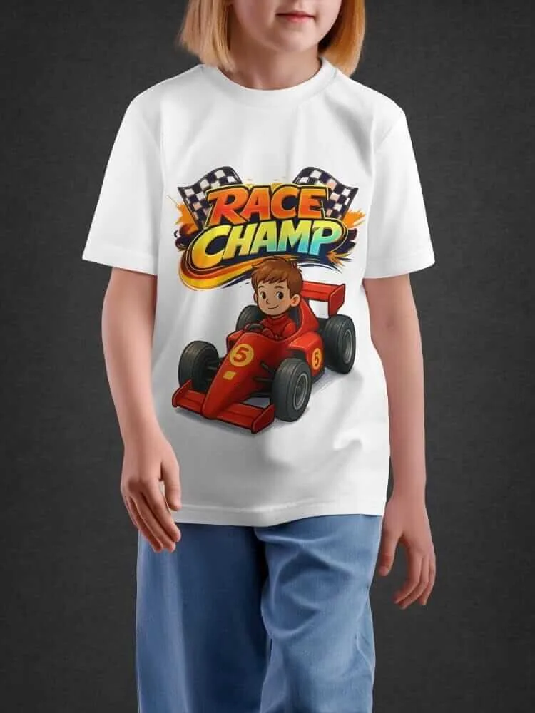 Tshirt for Boys Racing Car 2-6Y Amazing Fun Tee, close-up detail